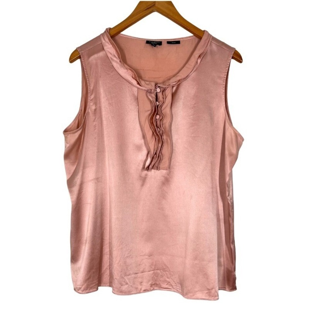 Talbots Womens Pink Silk Stretch Ruffle Sleeveless Blouse Size 14 Scoop Neck Top